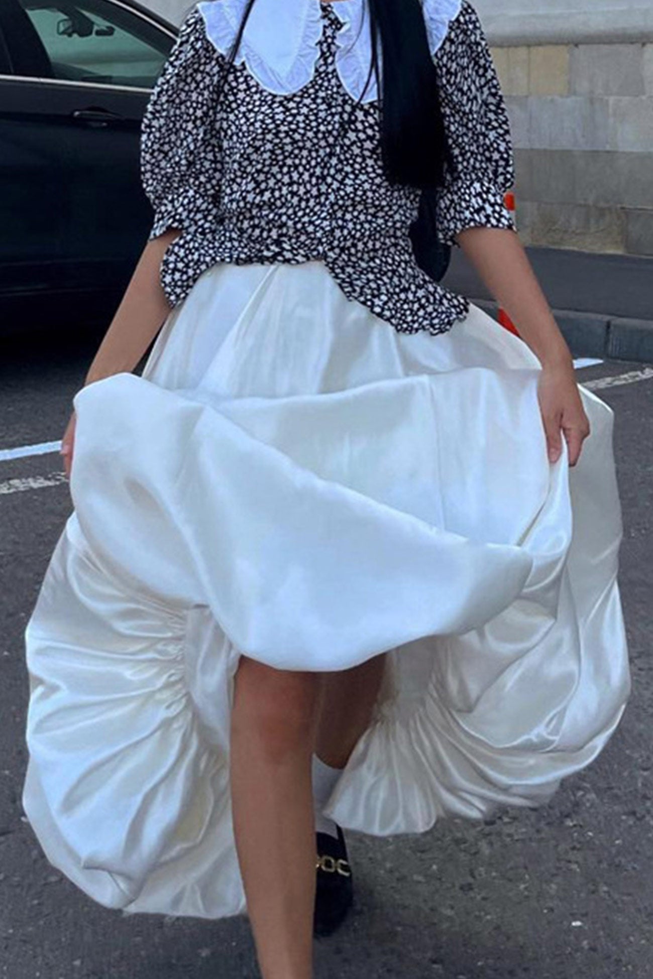 Solid High Waist Ballon Skirt