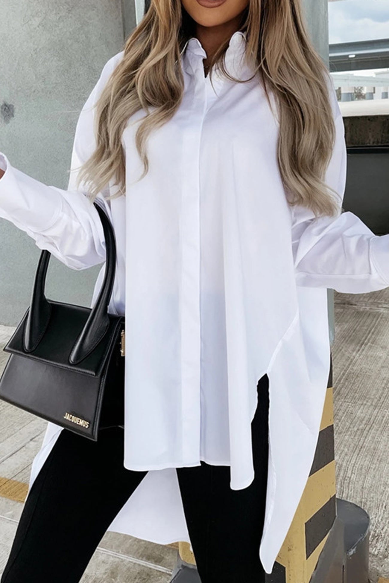 Solid Irregular Slit Hem Blouse