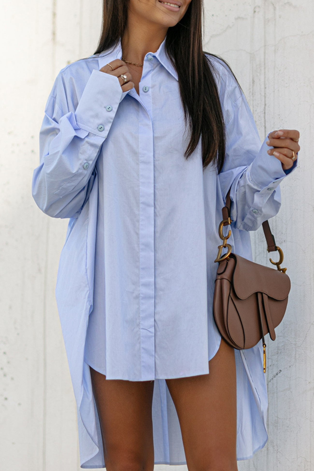 Solid Irregular Slit Hem Blouse