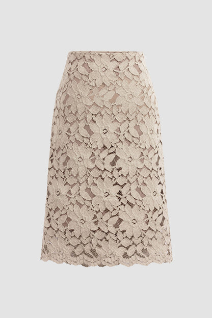 Solid Color Flower Lace Skirt