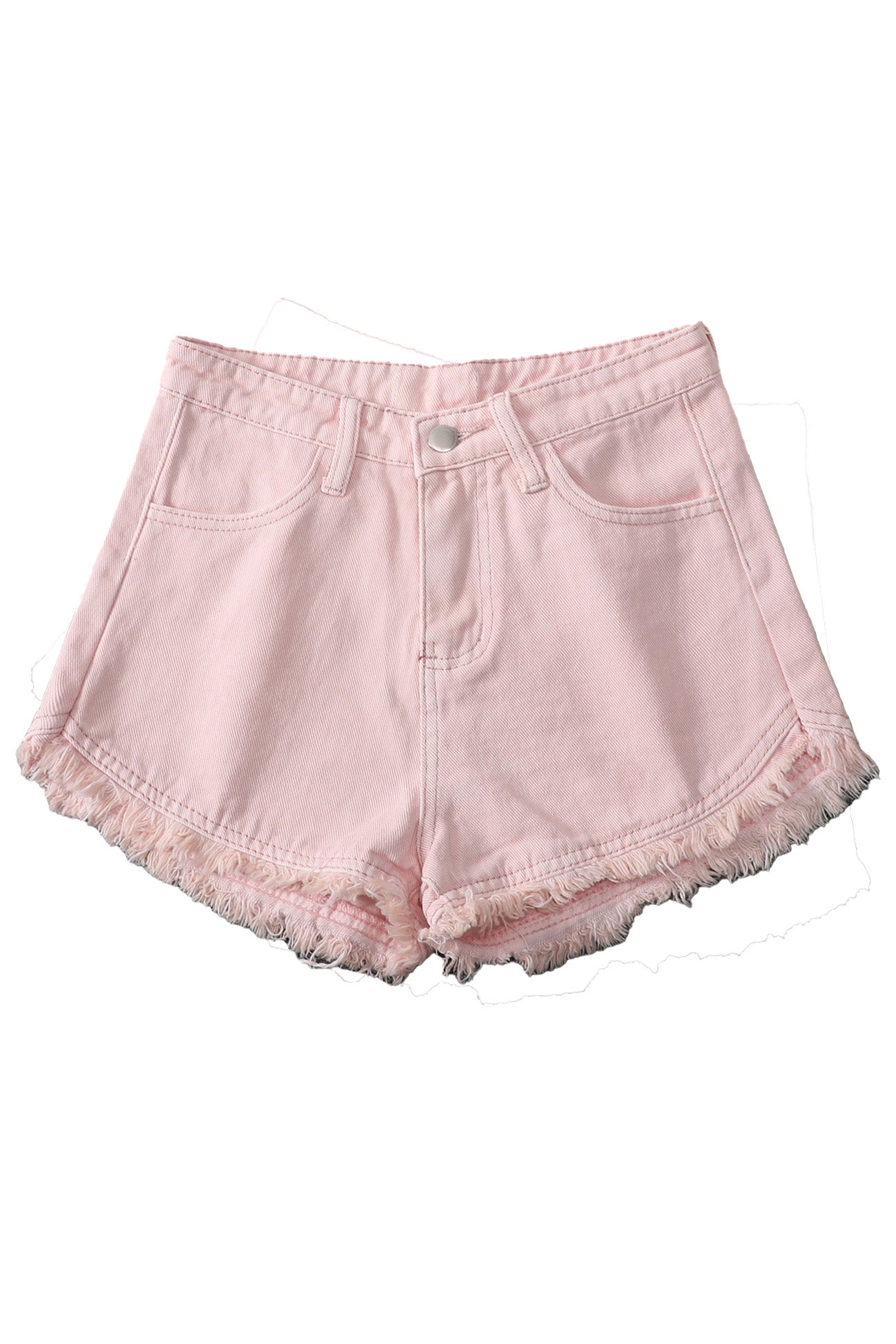 Solid Color Frayed-Hem Denim Shorts