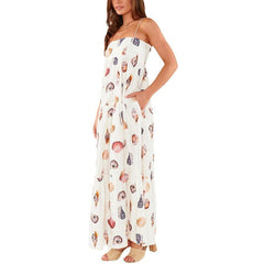 Suspender Printed Layered Dress Loose Vacation Dress