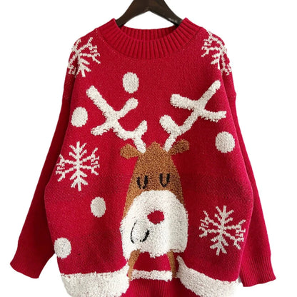 Casual Thickened Raglan Sleeve Elk Christmas Tree Sweater