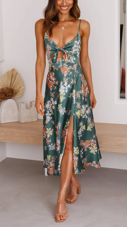 Satin Split Midi Dress