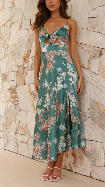 Satin Split Midi Dress