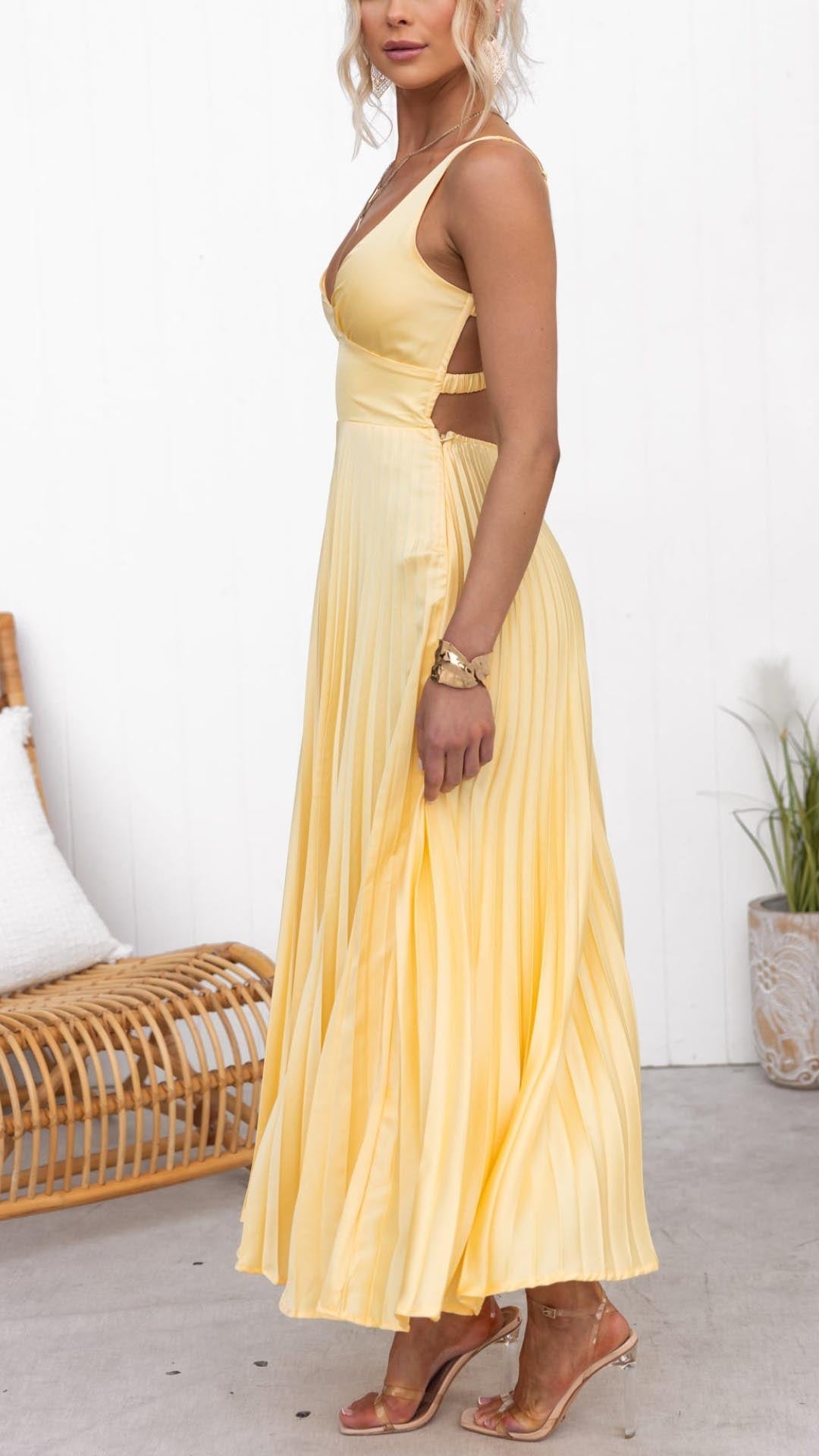 Pleated V-Neck Maxi Dress
