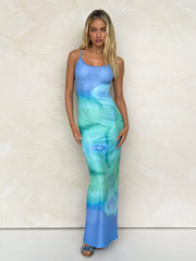 ARDON MAXI DRESS - BLUE : MACRO FLORAL : BLUE HIBISCUS