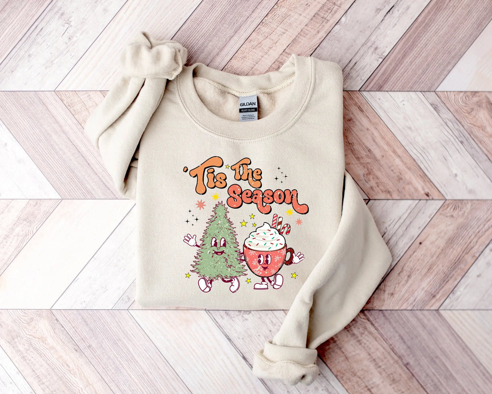 Tis The Season Cute Tree Cups Printing Popular Gift Christmas Hoodie Creamy-White / S Hoodies-L