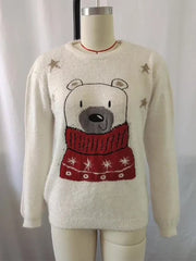 Ugly Christmas Cartoon Bear Embroidery Holiday Autumn Winter Sweater Sweaters-L