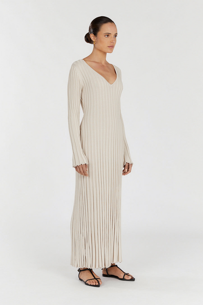 V-Neck Sleeved Knit Dress