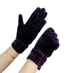 Gold Velvet Winter Full Finger Christmas Gloves - Soft And Comfortable Gloves-L