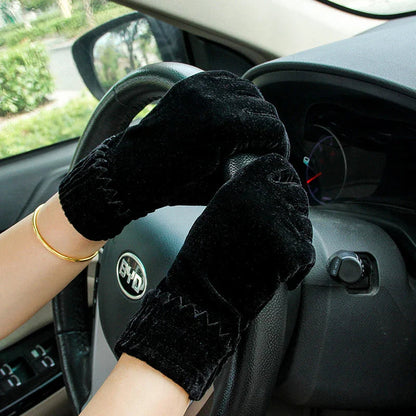 Gold Velvet Winter Full Finger Christmas Gloves - Soft and Comfortable