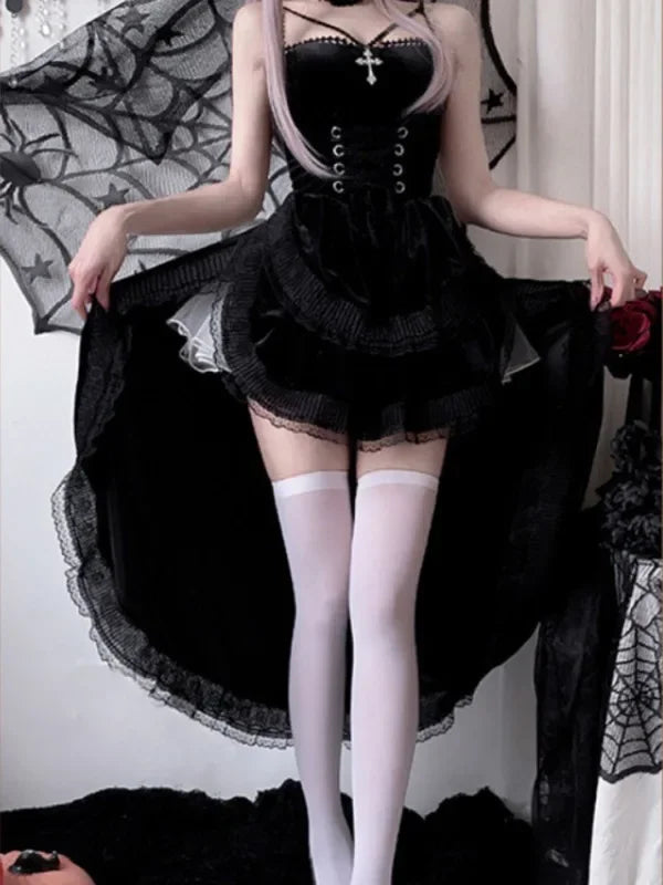 Dovetail Halter Sorceress Gothic Midi Garment Black Dress / S
