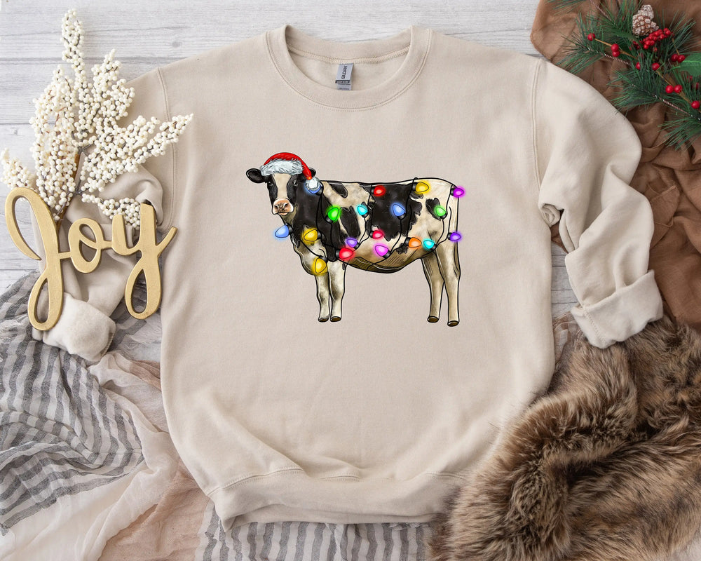Voguish Christmas Cow Lights Leisure Sports Model Farm Hoodie Creamy-White / S Hoodies-L