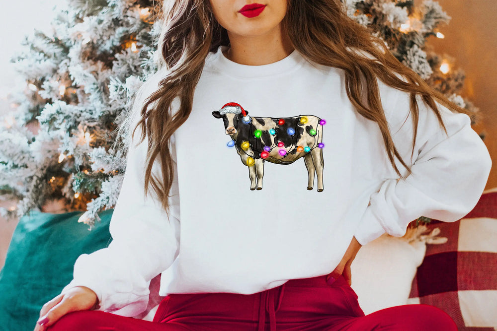 Voguish Christmas Cow Lights Leisure Sports Model Farm Hoodie White / S Hoodies-L