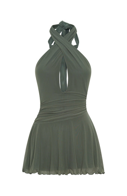Golden Nights Mini Dress Olive