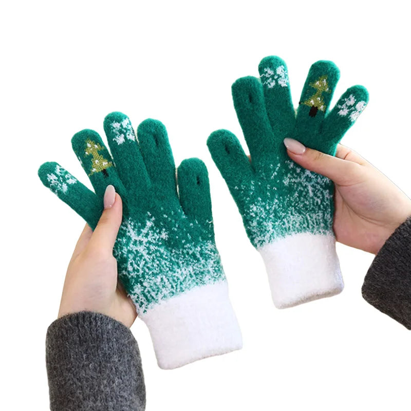 Christmas Tree Knit Full Finger Skiing Touchscreen Winter Glove