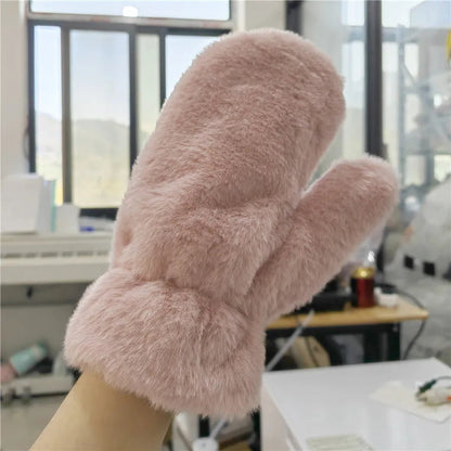 Lovely Plush Fluffy Winter Gloves - Windproof and Thickened for Christmas