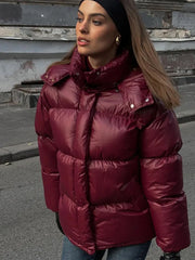 Burgundy Hooded Padded Parka Coat Coats-241208