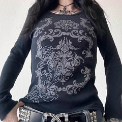Design Print Knit Top Black / S