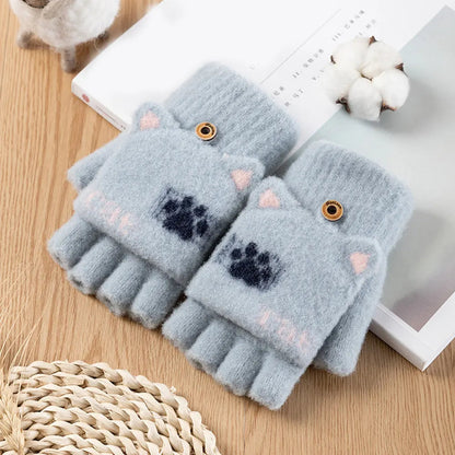 Fluffy Bear Cat Paw Claw Fingerless Winter Gloves - Korean Style Gift for Christmas