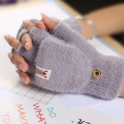 Fluffy Bear Cat Paw Claw Fingerless Winter Gloves - Korean Style Gift for Christmas