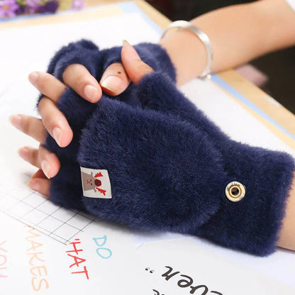 Fluffy Bear Cat Paw Claw Fingerless Winter Gloves - Korean Style Gift for Christmas