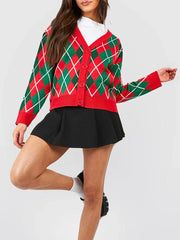 Christmas Sweater Button Diamond Cardigan Cardigan-241208
