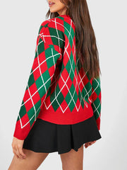 Christmas Sweater Button Diamond Cardigan Cardigan-241208