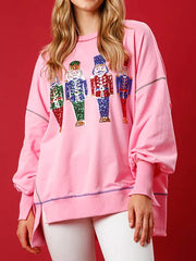 Y2K Nutcracker Sequin Long Sleeve Crewneck Christmas Hoodie Pink / S Hoodies-L