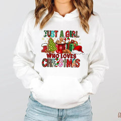 Just A Girl Who Loves Christmas Holiday Autumn Winter Lover Gift Hoodie White / S Hoodies-L