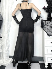 Skeleton Rose Pocket Neck Maxi Dress