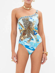 Wave Leopard Print Slim Swimsuit One Piece GREEN / S onepiece-250223