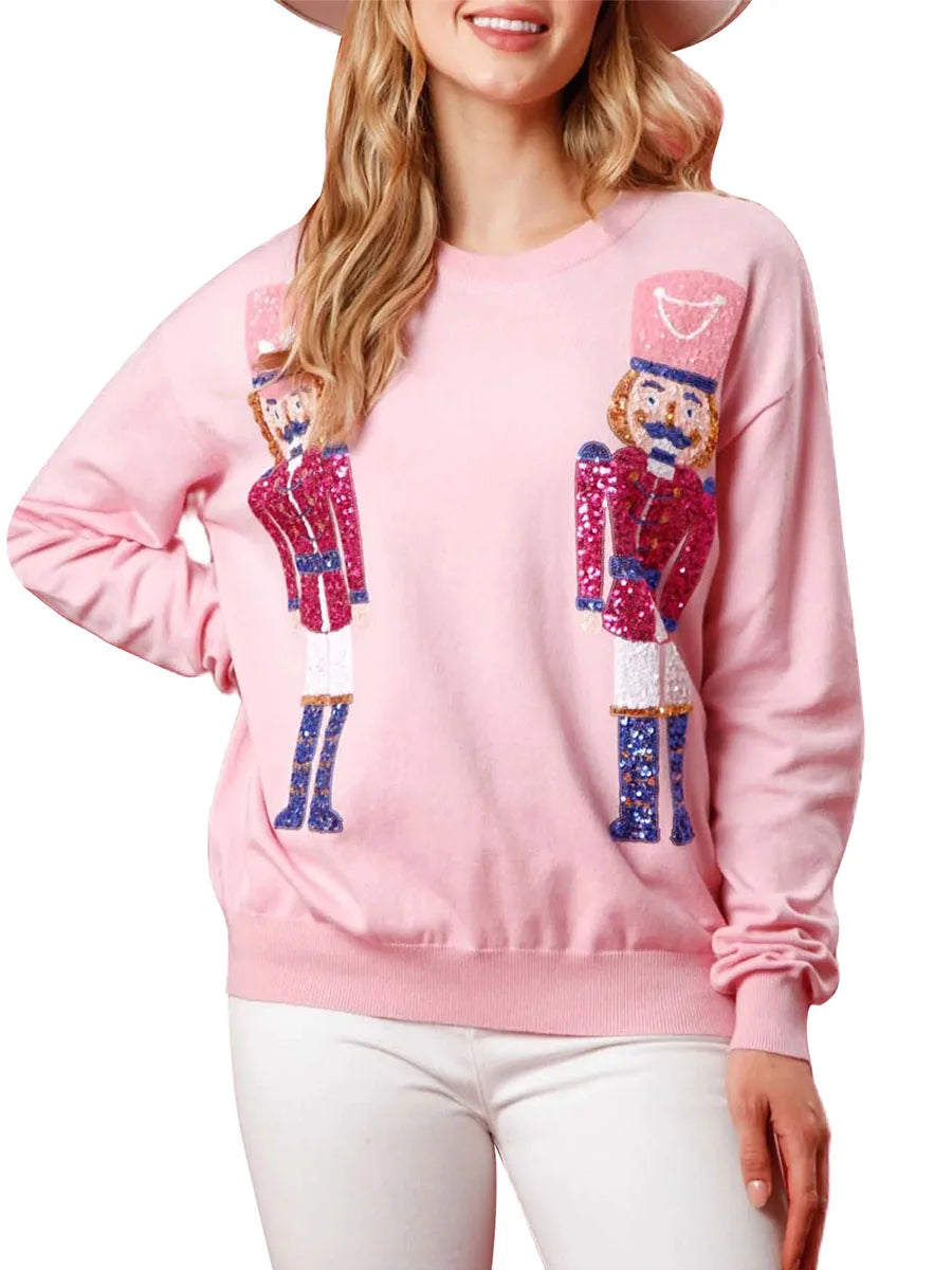 Cute Ugly Sequin Graphic Nutcracker Holiday Christmas Hoodie Multi / S Hoodies-L