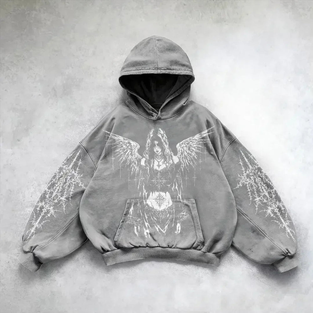 Y2K Gothic Skull Zipper Hoodie gray1 / S