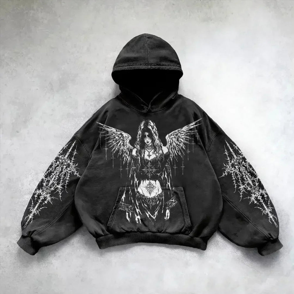 Dark Skull Print Oversized Hoodie black1 / S