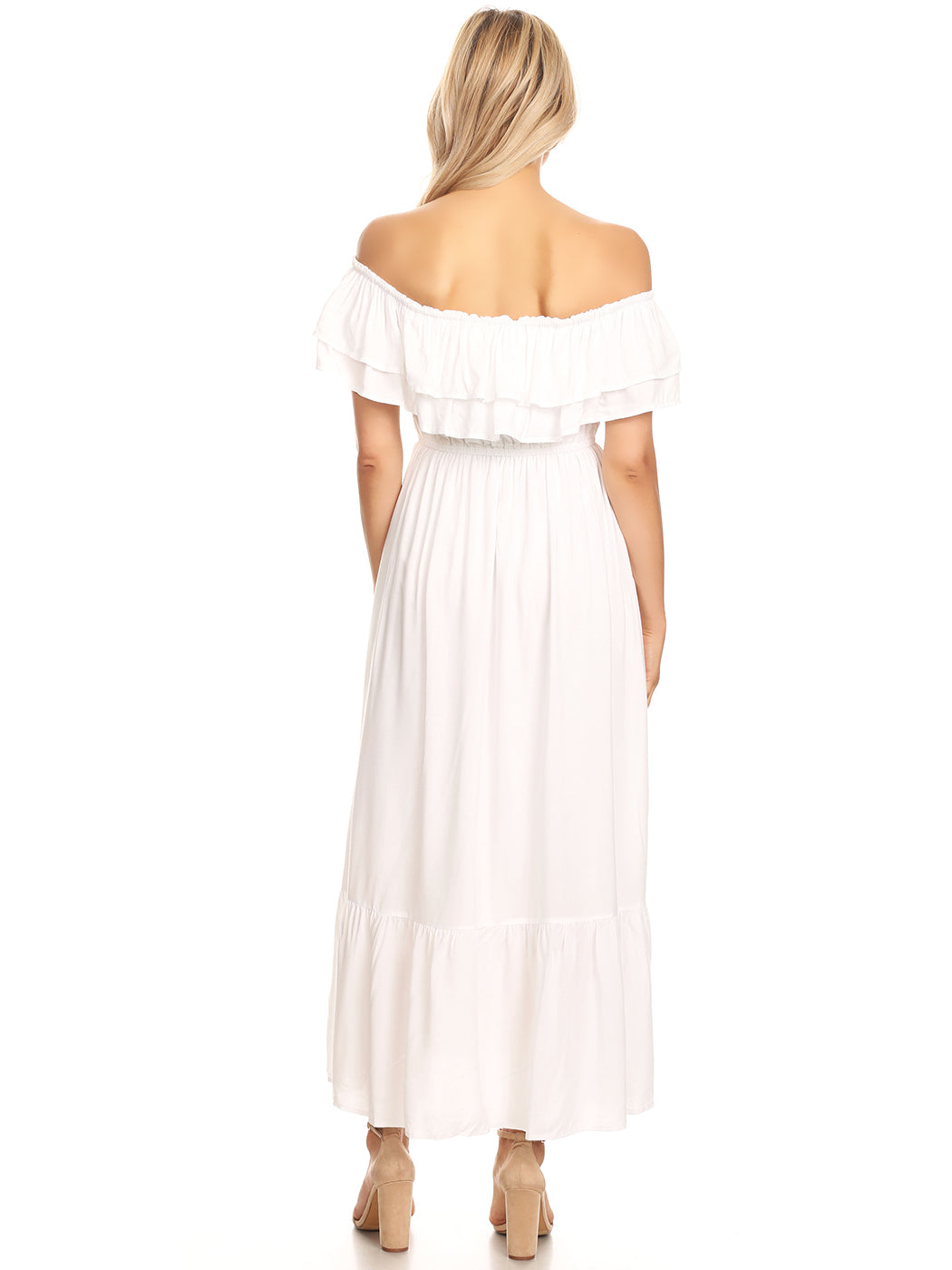 Grecian Ruffle Stretch Maxi Dress