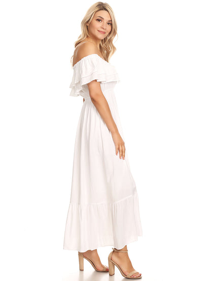Grecian Ruffle Stretch Maxi Dress