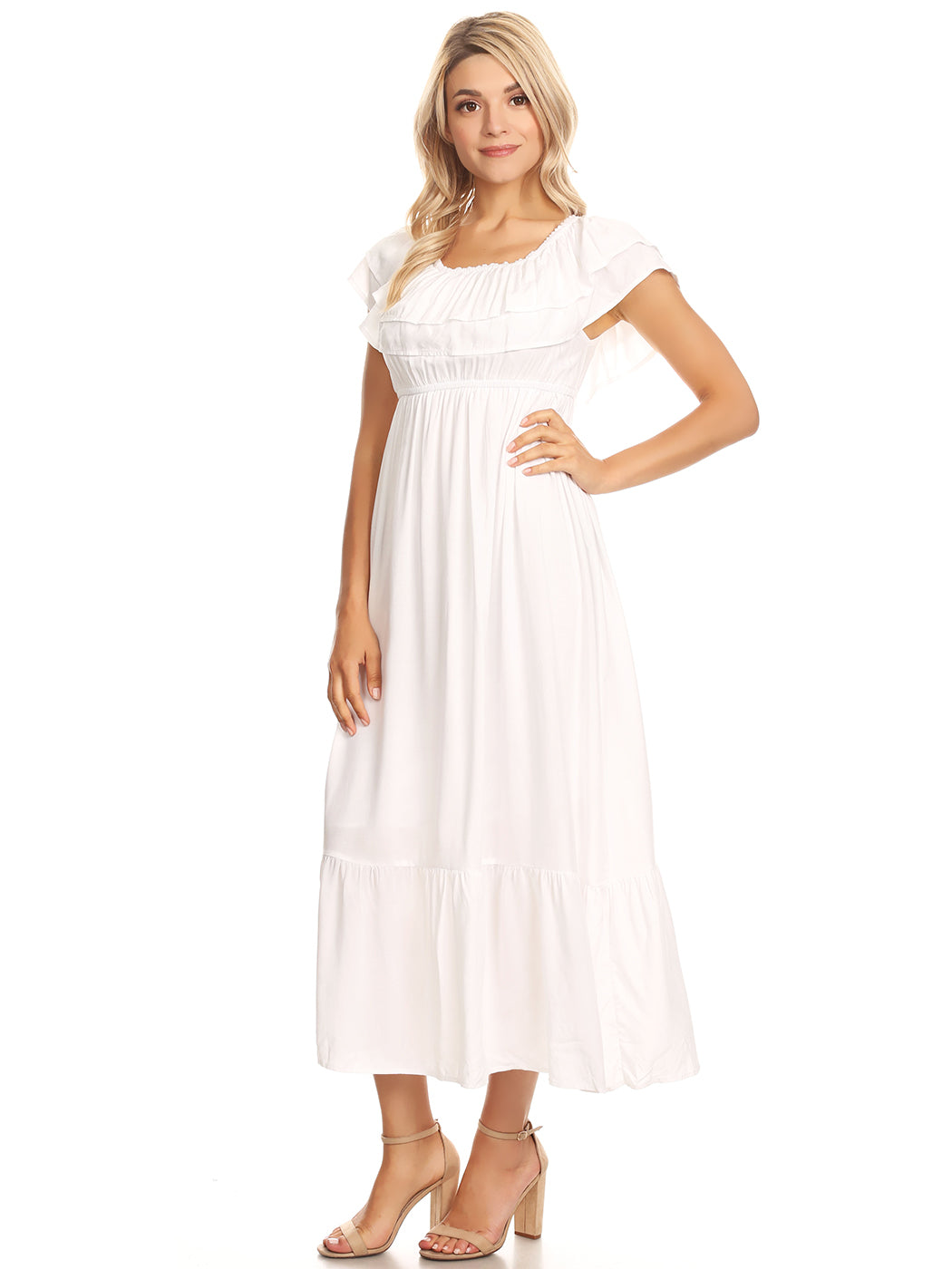 Grecian Ruffle Stretch Maxi Dress