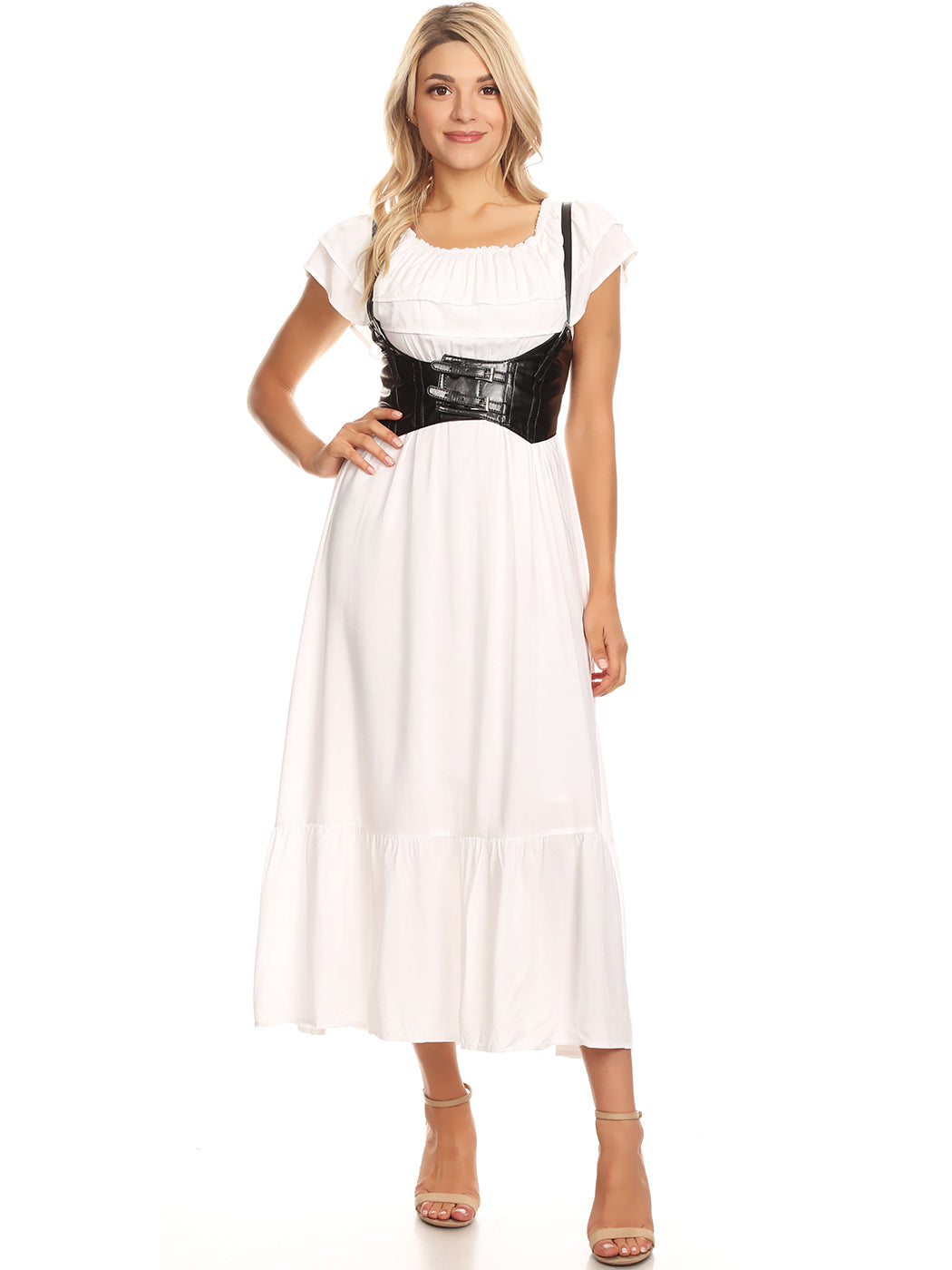 Grecian Ruffle Stretch Maxi Dress