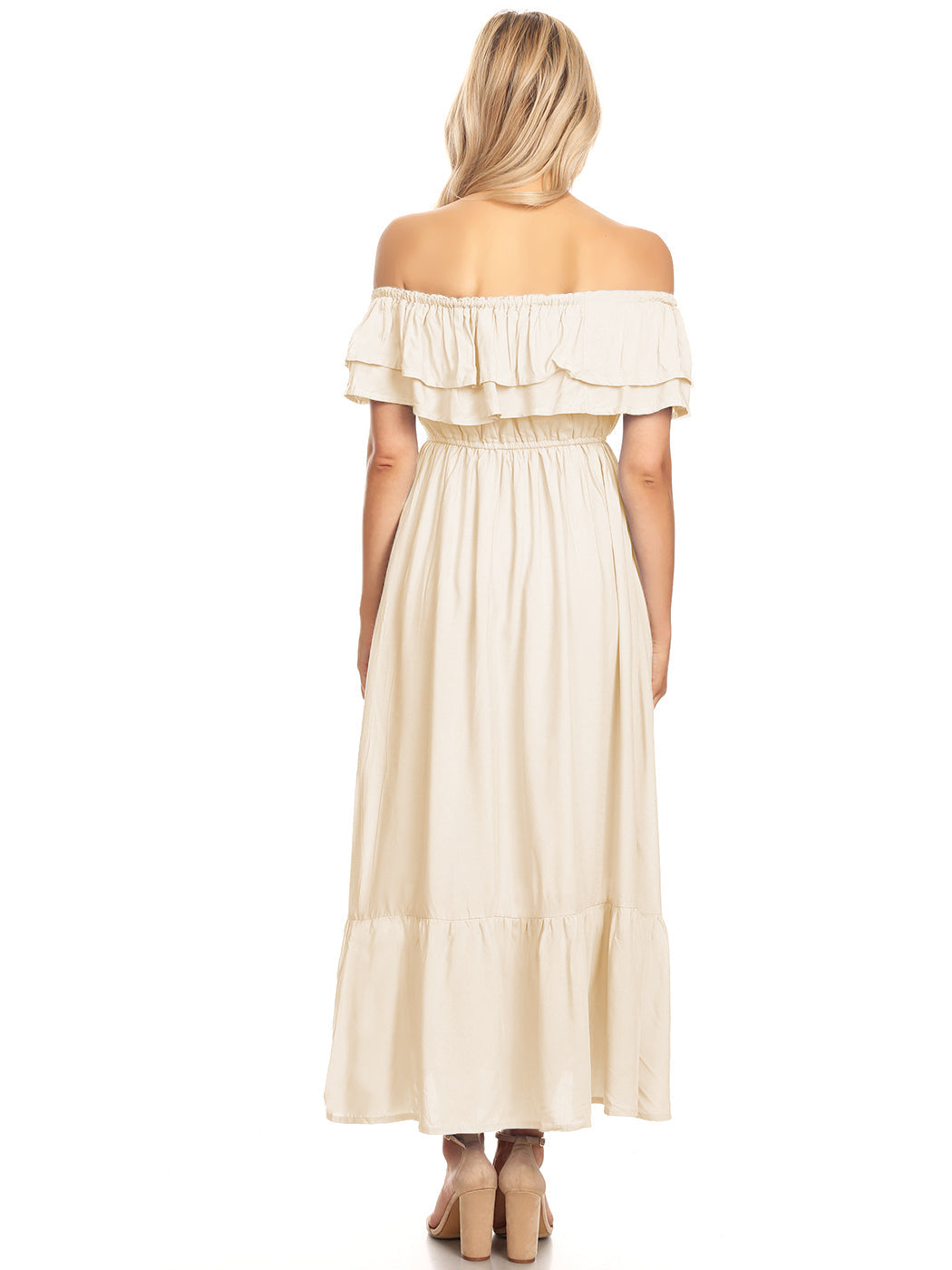 Grecian Ruffle Stretch Maxi Dress
