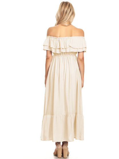 Grecian Ruffle Stretch Maxi Dress