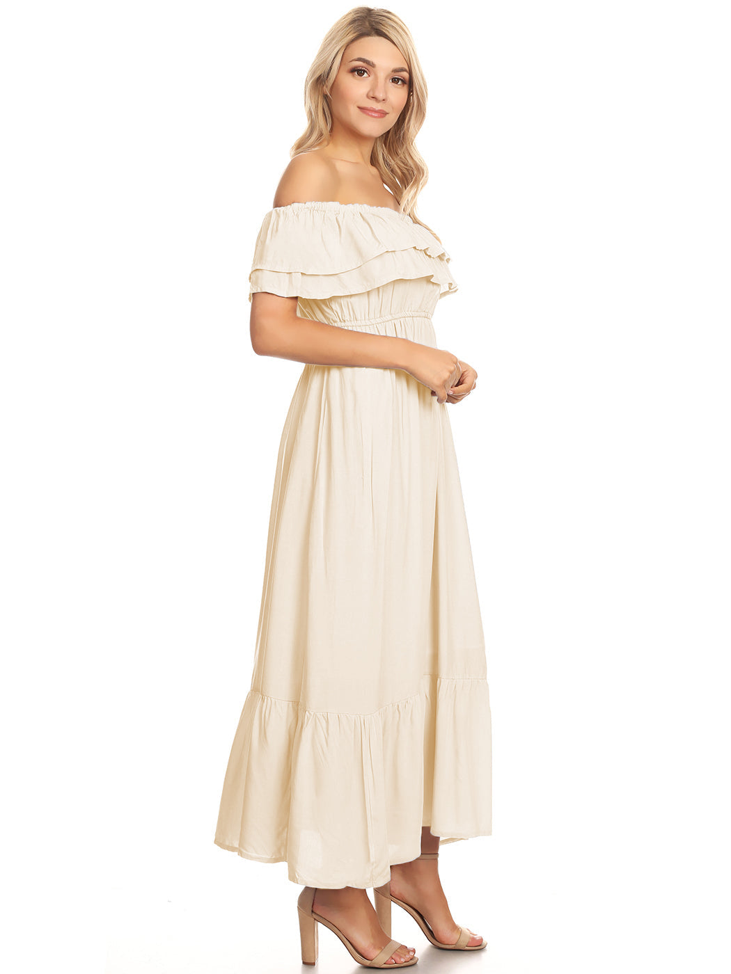 Grecian Ruffle Stretch Maxi Dress