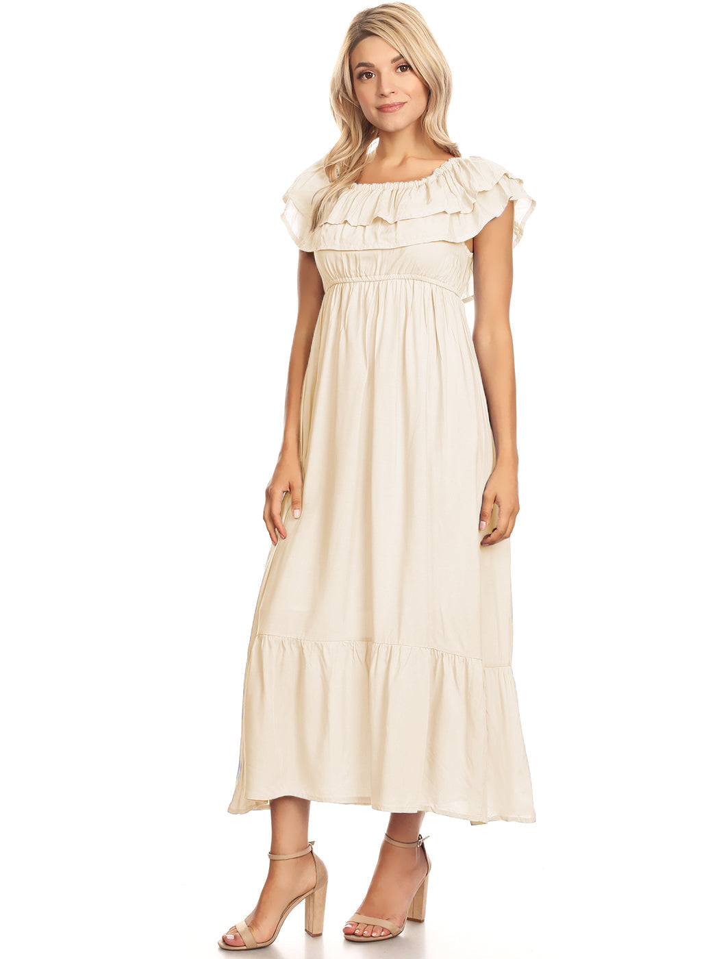 Grecian Ruffle Stretch Maxi Dress