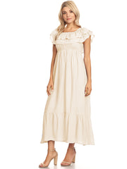 Grecian Ruffle Stretch Maxi Dress