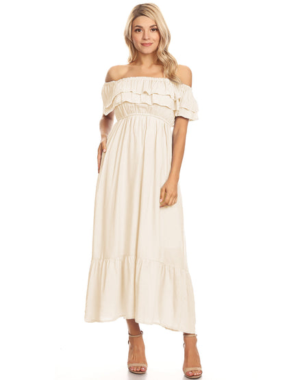 Grecian Ruffle Stretch Maxi Dress