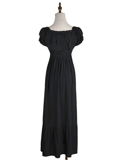 Grecian Ruffle Stretch Maxi Dress