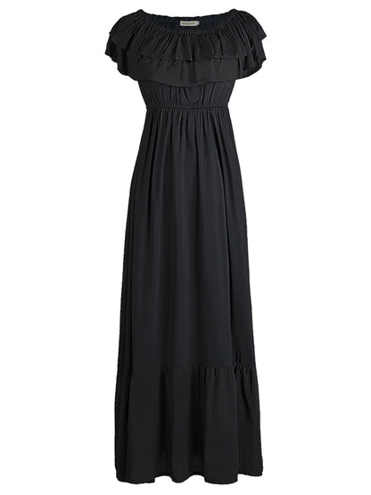 Grecian Ruffle Stretch Maxi Dress
