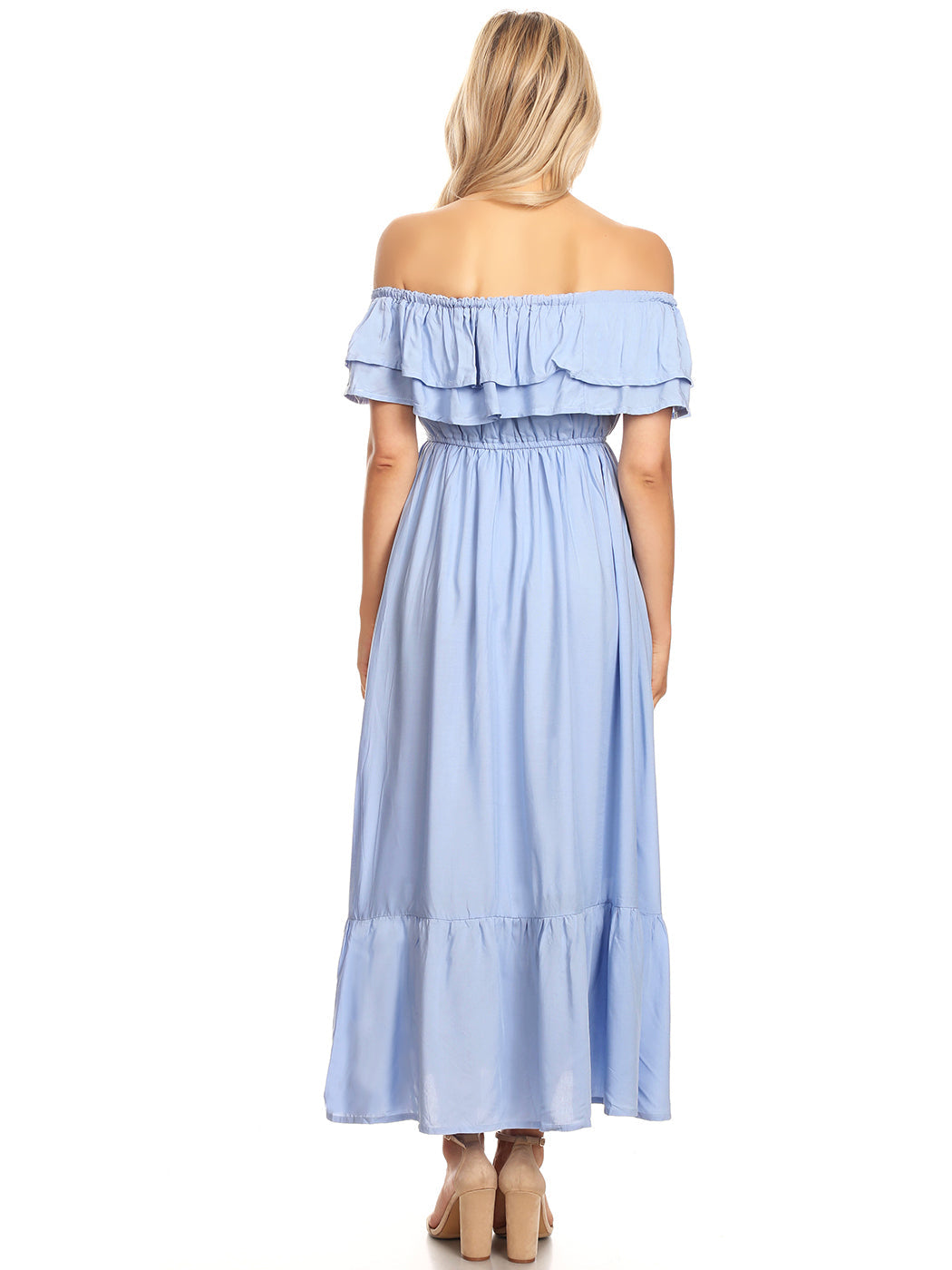 Grecian Ruffle Stretch Maxi Dress