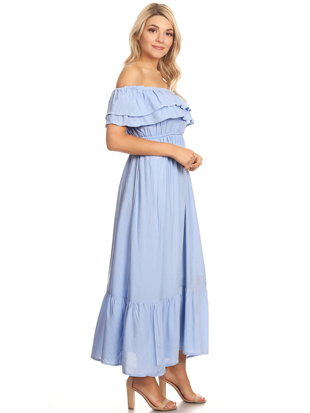 Grecian Ruffle Stretch Maxi Dress